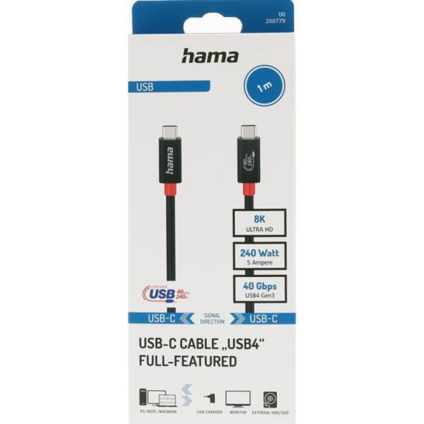 Hama-kaapeli USB-C-USB-C Gen 3 1m- musta