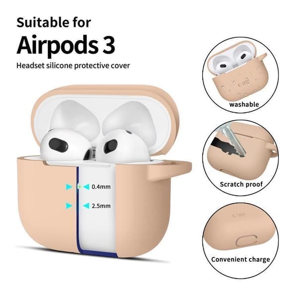 Tech-Protect Apple Airpods 3 Skal Silikon Hook - Cafe Latte Beige