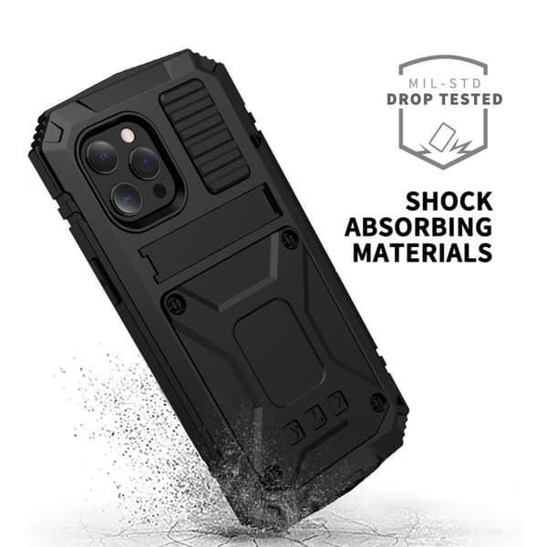 R-JUST Kickstand Mobilskal till iPhone 13 Pro Metall Shockproof Svart