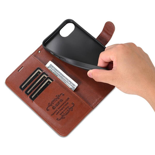 AZNS iPhone 16e Plånboksfodral Anti-Scratch Konstläder - Brun