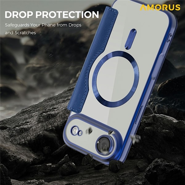 AMORUS iPhone Air Plånboksfodral MagSafe RFID-Skydd - Blå Blå