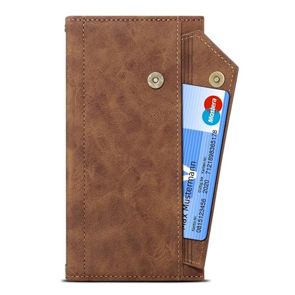 iPhone 14 Plus Plånboksfodral Flap Zipper Strap - Brun