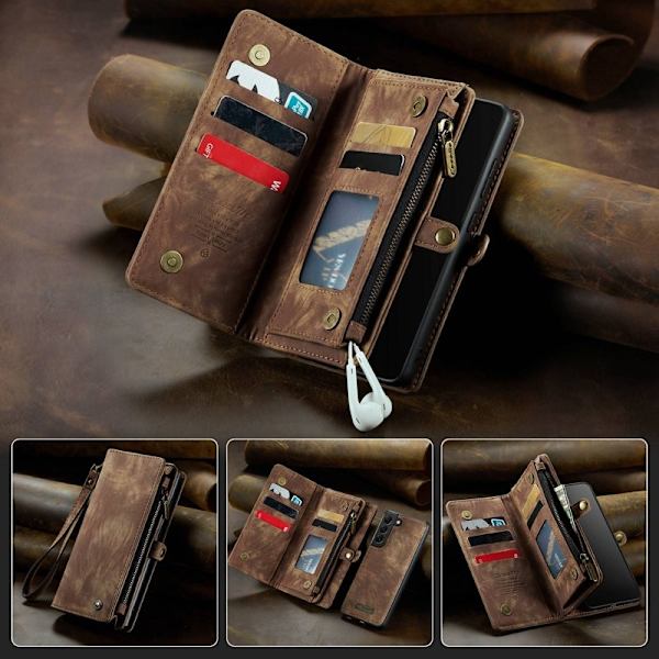 CASEME Multi-function Wallet TPU + KonstLäder Mobilskal - Brun
