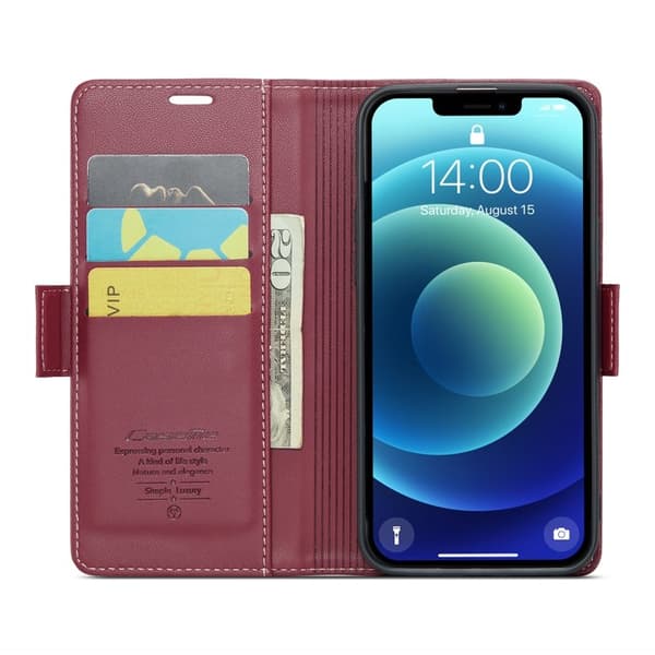 CASEME Plånboksfodral Konstläder för iPhone 12/12 Pro - Röd