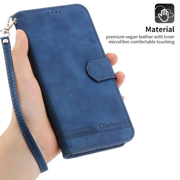 DIERFENG DF-03 iPhone 14 Pro Max Plånboksfodral Konstläder - Blå