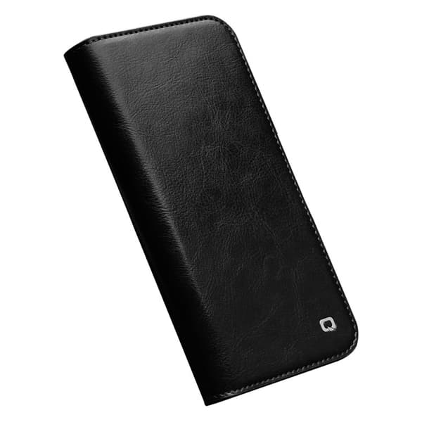 QIALINO iPhone 14 Plus Plånboksfodral Äkta Läder Drop Proof Svart