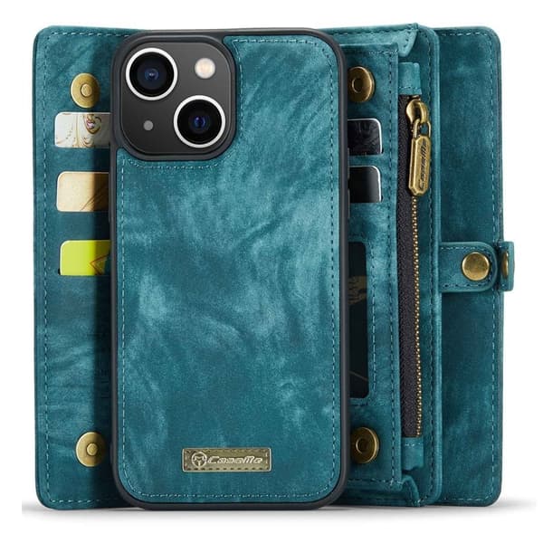CASEME 008 iPhone 14 Plånboksfodral Konstläder Blå med Fickor