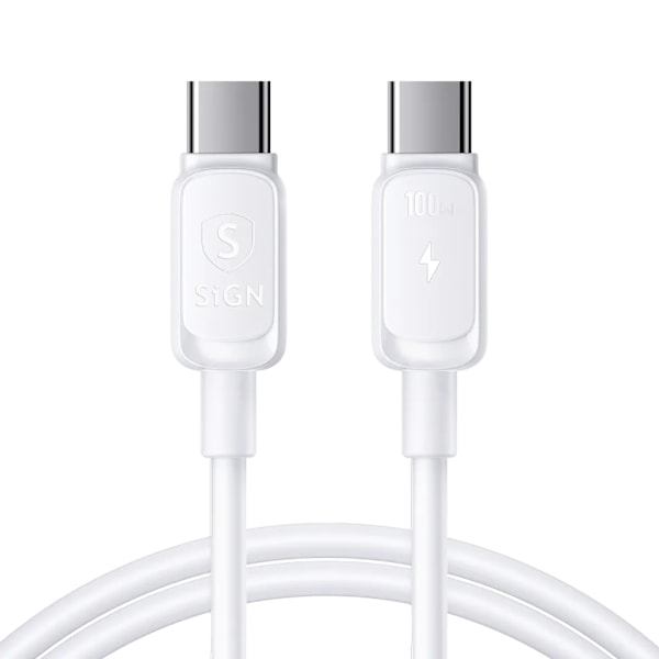 SiGN USB-C till USB-C Kabel 1.2m 100W - Vit Vit