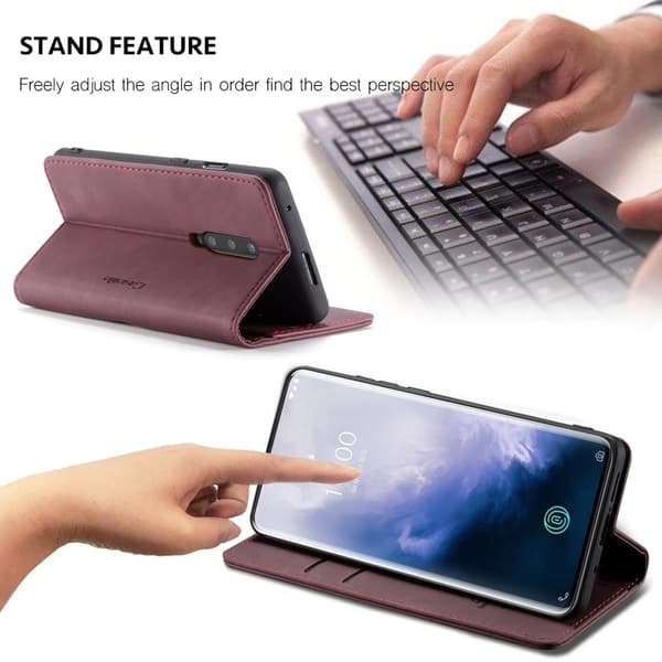 CASEME 013 för OnePlus 7 Pro Plånboksfodral Konstläder Vinröd