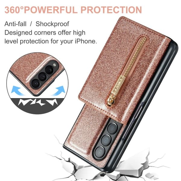DG.MING M3 Series Plånboksfodral för Samsung Galaxy Z Fold4 5G Roséguld