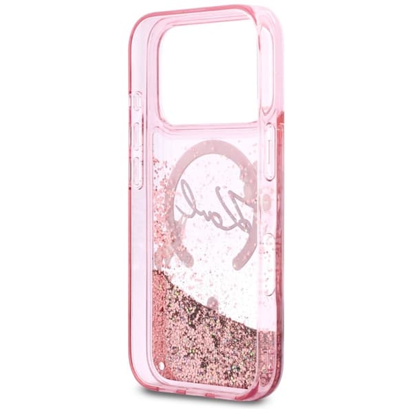 Karl Lagerfeld iPhone 17 Pro Max Mobilcover Magsafe Liquid Glitter Rosa