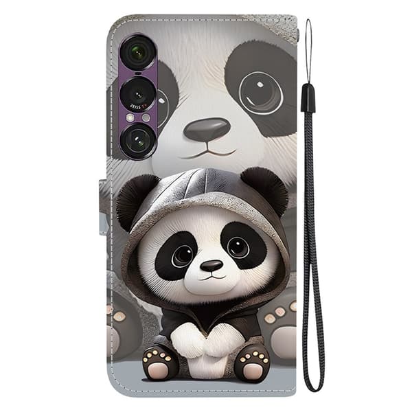 Sony Xperia 1 VII Konstläder Plånboksfodral Pattern Printing - Panda Svart