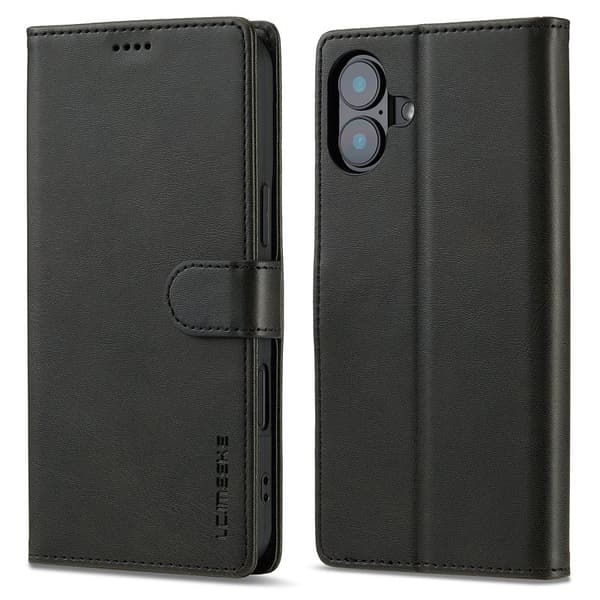 LC.IMEEKE iPhone 16 Plånboksfodral Calf Texture Konstläder- Svart