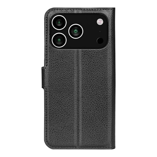 iPhone 17 Pro Plånboksfodral Litchi Texture läder - Svart Svart