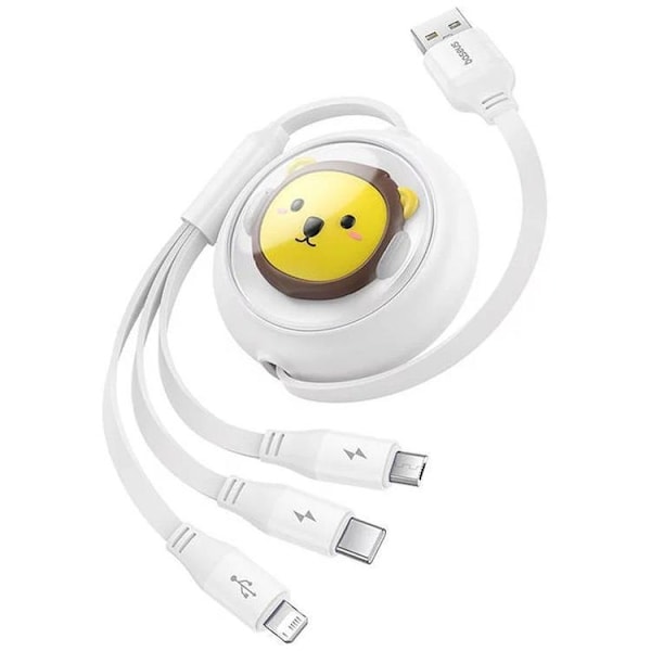 Baseus 3in1 USB-A till USB-C, Lightning, microUSB kabel 1.1m - Vit