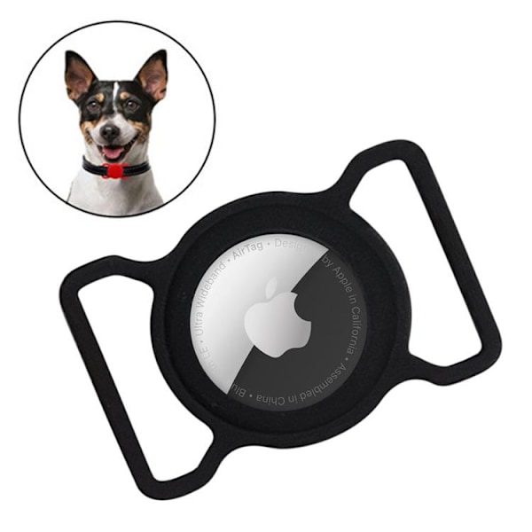 Silikon AirTag hållare halsband till hund & katt - Svart Svart