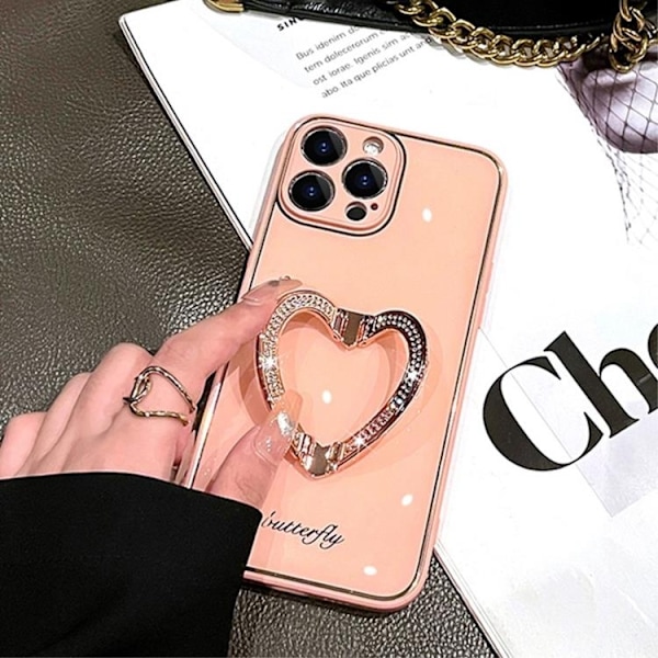 iPhone 14 Pro Max Skal Heart Kickstand - Vit