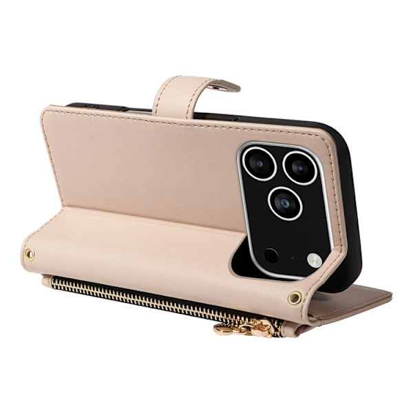 iPhone 17 Pro Plånboksfodral Rhombus Läder - Beige Beige