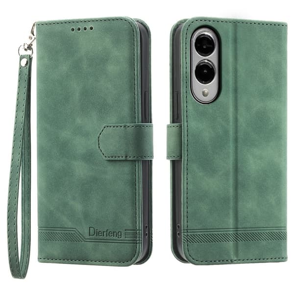 DIERFENG DF-03 Plånboksfodral för Samsung Galaxy S25 Edge Konstläder - Grön