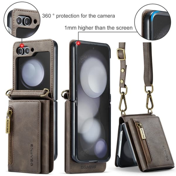 DG.MING Samsung Galaxy Z Flip5 Plånboksfodral Kickstand Brun