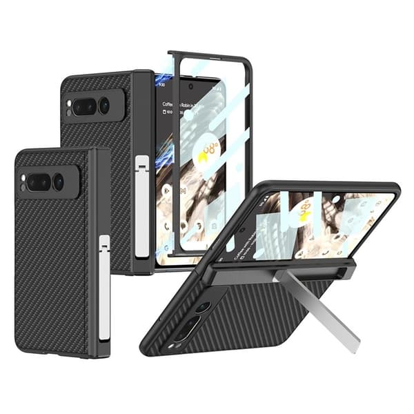 GKK Google Pixel Fold Mobilcover Kickstand PU-Læder Carbon - Sort Black