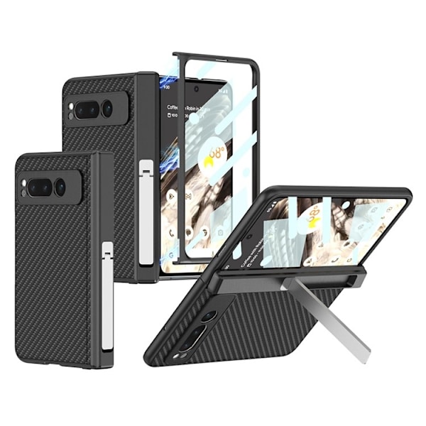 GKK Google Pixel Fold Mobilskal Kickstand PU-Läder Carbon - Svart Svart