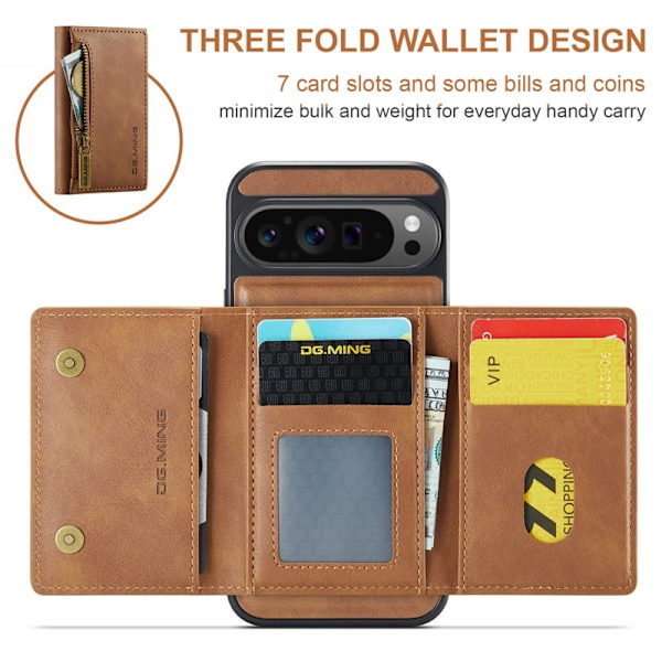 DG.MING M5 Series Google Pixel 9 Pro XL Plånboksfodral Konstläder Brun
