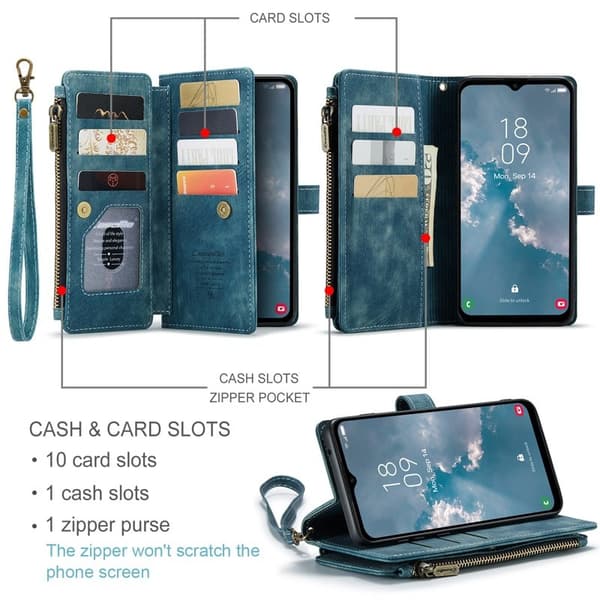 CASEME Konstläder Plånboksfodral för Samsung Galaxy A34 5G med rem - Blå