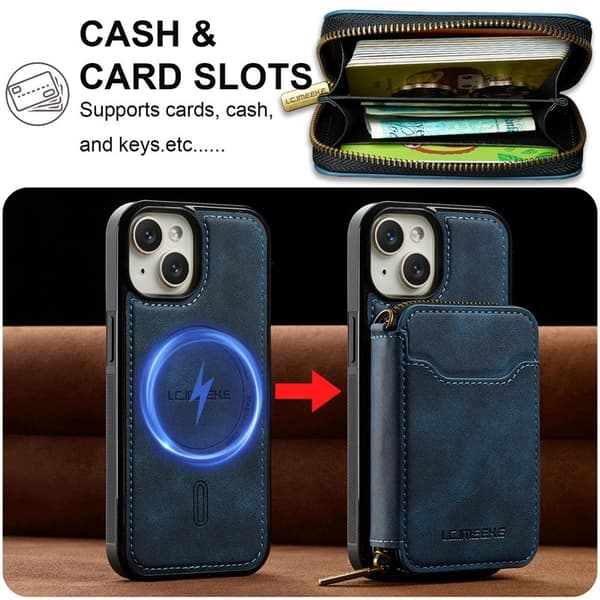 LC.IMEEKE L6 iPhone 14/13 Plånboksfodral Magnetiskt - Blå Konstläder