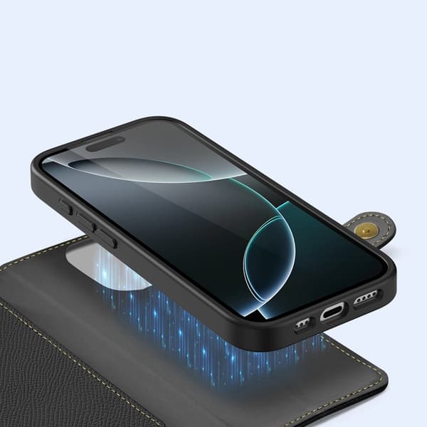 Dux Ducis iPhone 16 Pro Max Pung Taske Lawa Læder - Sort Svart