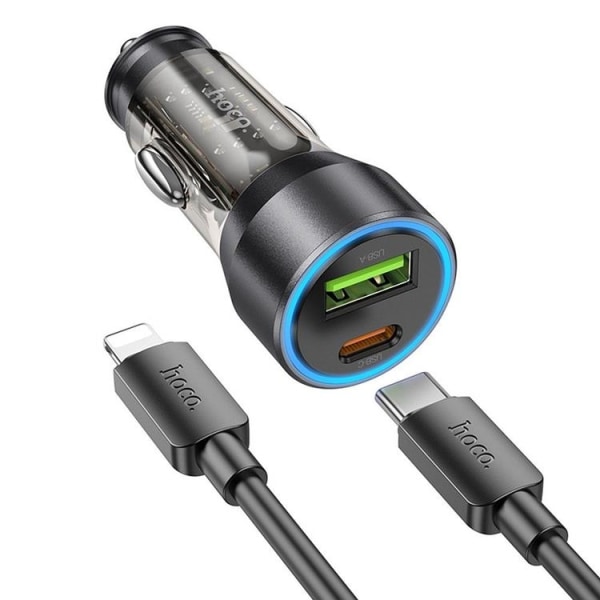 Hoco Biloplader USB-C/USB-A Med Kabel - Sort