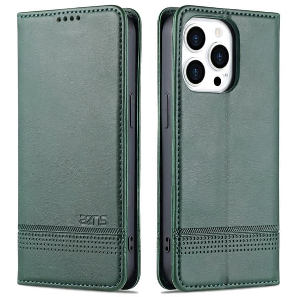 AZNS iPhone 15 Plånboksfodral Konstläder + TPU - Ställ - Grön