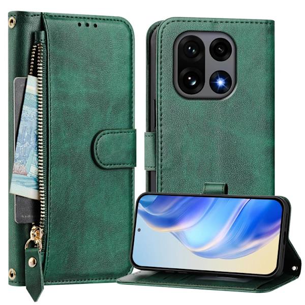 OnePlus 15 Plånboksfodral Zipper Pocket Multiple Konstläder Grön