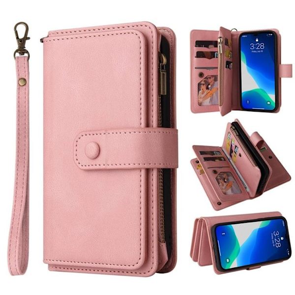 iPhone 14 Plus Plånboksfodral KT Zipper - Rosa Rosa
