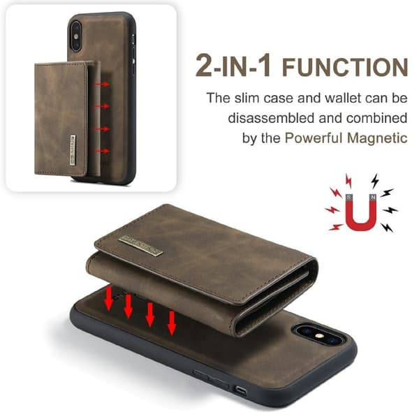 DG.MING M1 Series Plånboksfodral Konstläder för iPhone XS Max - Brun