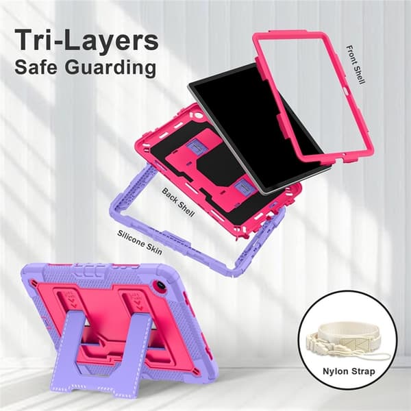 Galaxy Tab A9 Plus Skal Kickstand Med Rem Anti Drop Rosa