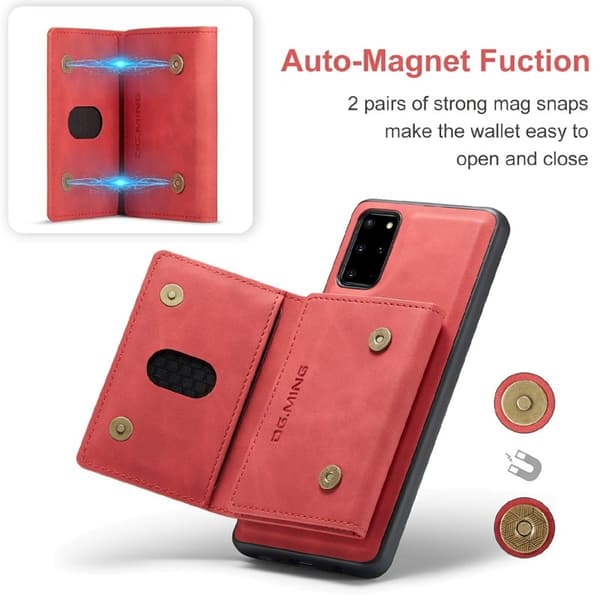DG.MING Magnetiskt Plånboksfodral med Ställ för Samsung Galaxy S20 Plus - Röd