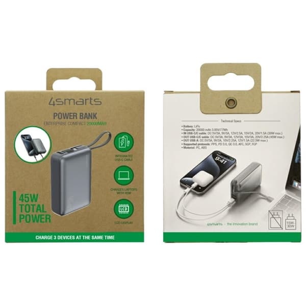 4smarts Powerbank 20000mAh 45W Enterprise Compact - Grå Grå