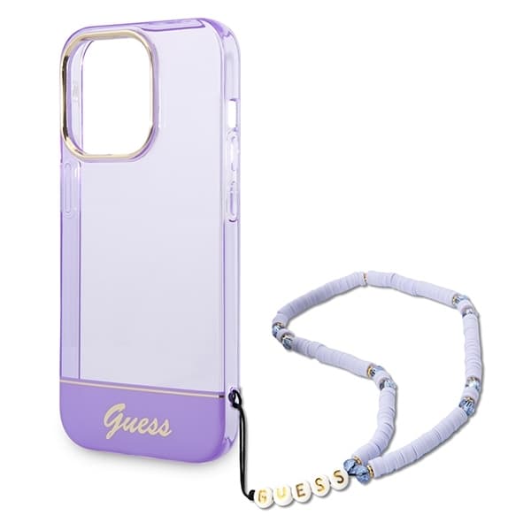 Guess telefonetui til iPhone 14 Pro MagSafe Gennemsigtig perlerem