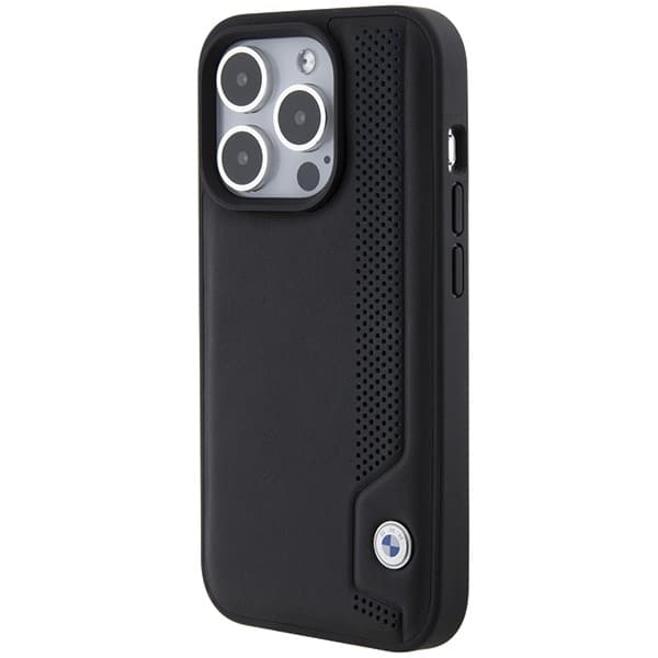 BMW telefontaske til iPhone 15 Pro Max MagSafe læder blå prikker - sort