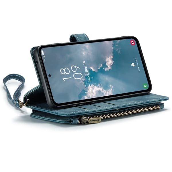 CASEME Konstläder Plånboksfodral för Samsung Galaxy A54 5G med rem - Blå