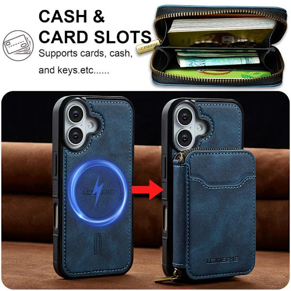 LC.IMEEKE L6 iPhone 17 Plånboksfodral Magnetiskt - Konstläder - Blå