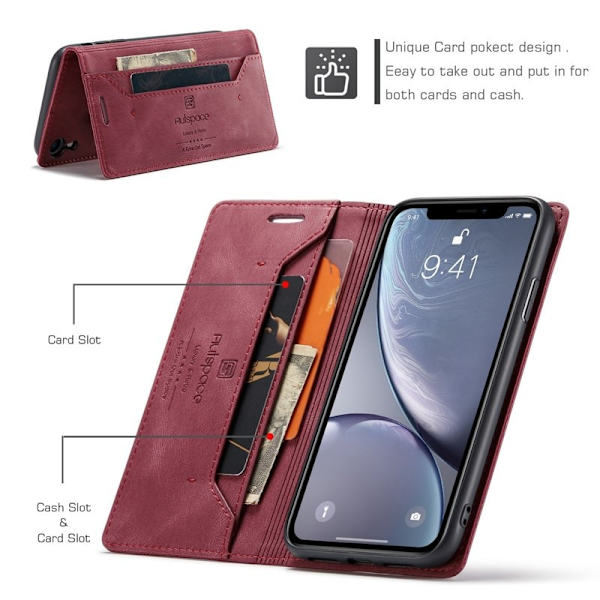 AUTSPACE A01 iPhone XR Plånboksfodral i Konstläder - Röd