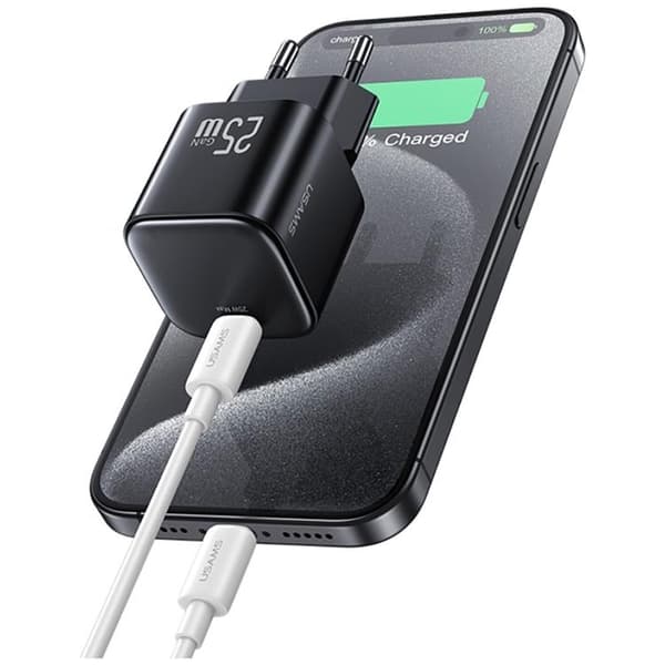 USAMS Hurtigoplader 25W USB-C GaN Mini JC CC289 - Sort Svart