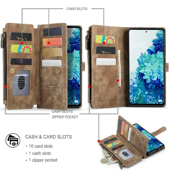 CASEME Konstläder Plånboksfodral för Samsung Galaxy S20 FE - Brun