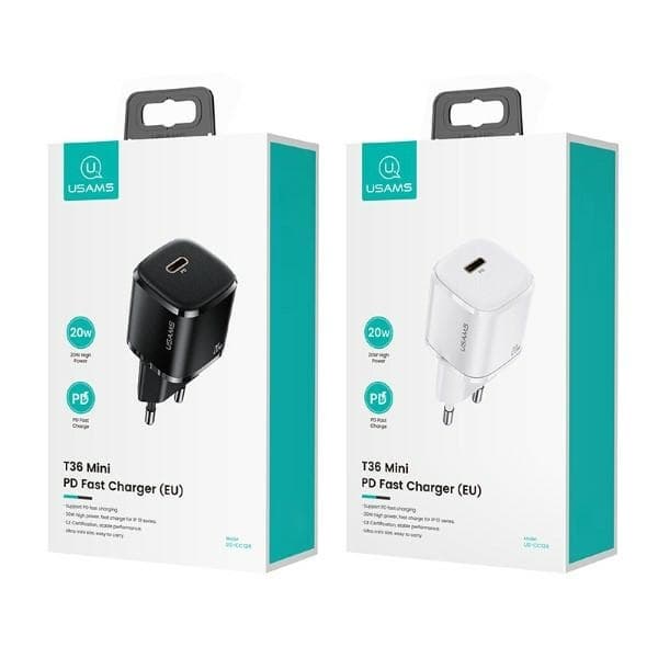 USAMS Väggladdare 1xUSB-C T36 Mini 20W PD3.0 (US-CC124) – Svart