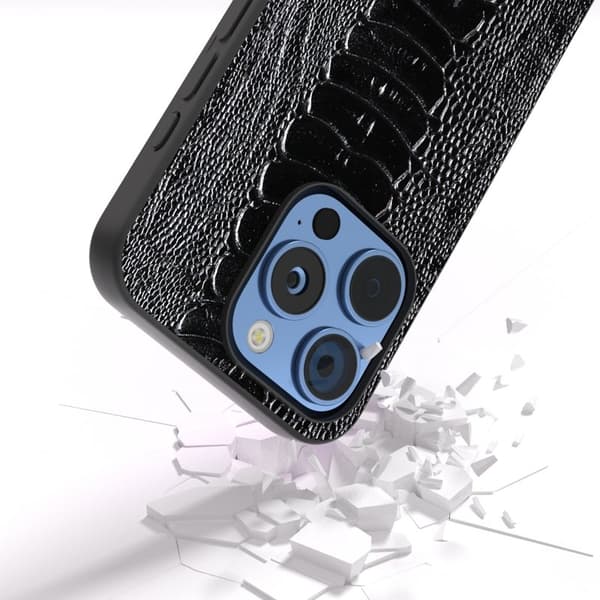 ABEEL Mobilskal till iPhone 16 Pro Max Krokodil Textur Äkta Läder Svart