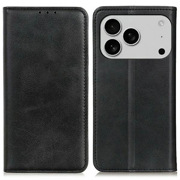 iPhone 17 Pro Max Plånboksfodral Äkta läder - Svart Svart