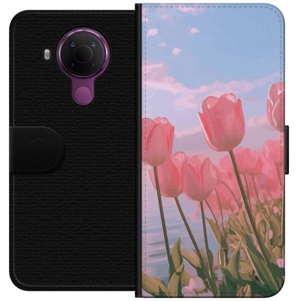 Pungcover til Nokia 5.4 med lyserøde tulipaner