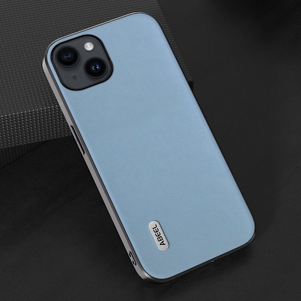 ABEEL Mobilskal till iPhone 14 Plus Scratch Resistant Texturerad PU Läder Blå
